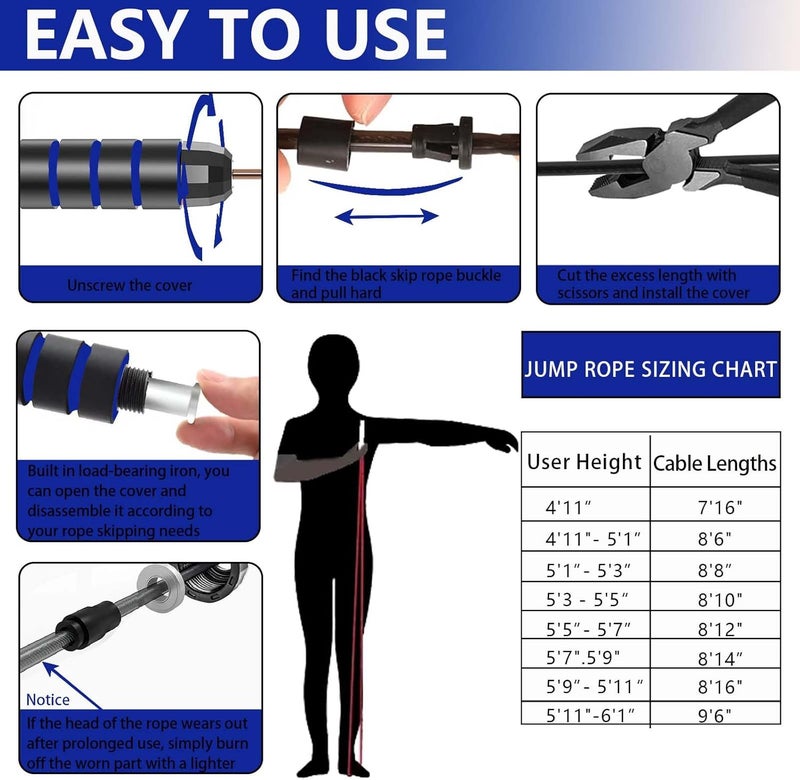 Goonidy Adjustable Weighted Jump Rope, 9ft Long Tangle-Free Rapid Speed Jumprope for Exercise Calisthenics Fitness Jumping Skipping Double Dutch Boxing Crossfit, Workout Stuff for Women Men Kids Adult - Image 4